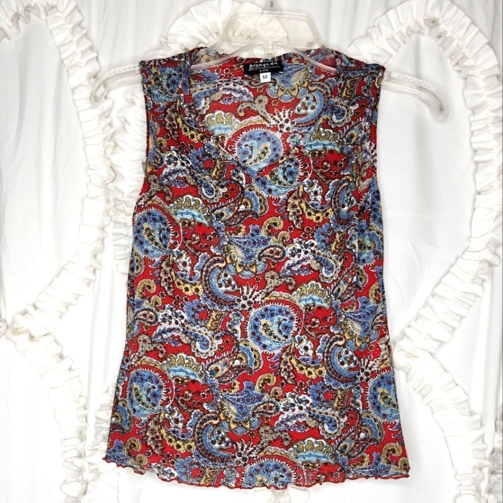 Vintage Y2K 2000’s Believe in yourself Mesh  Top Paisley Floral Red Medium P